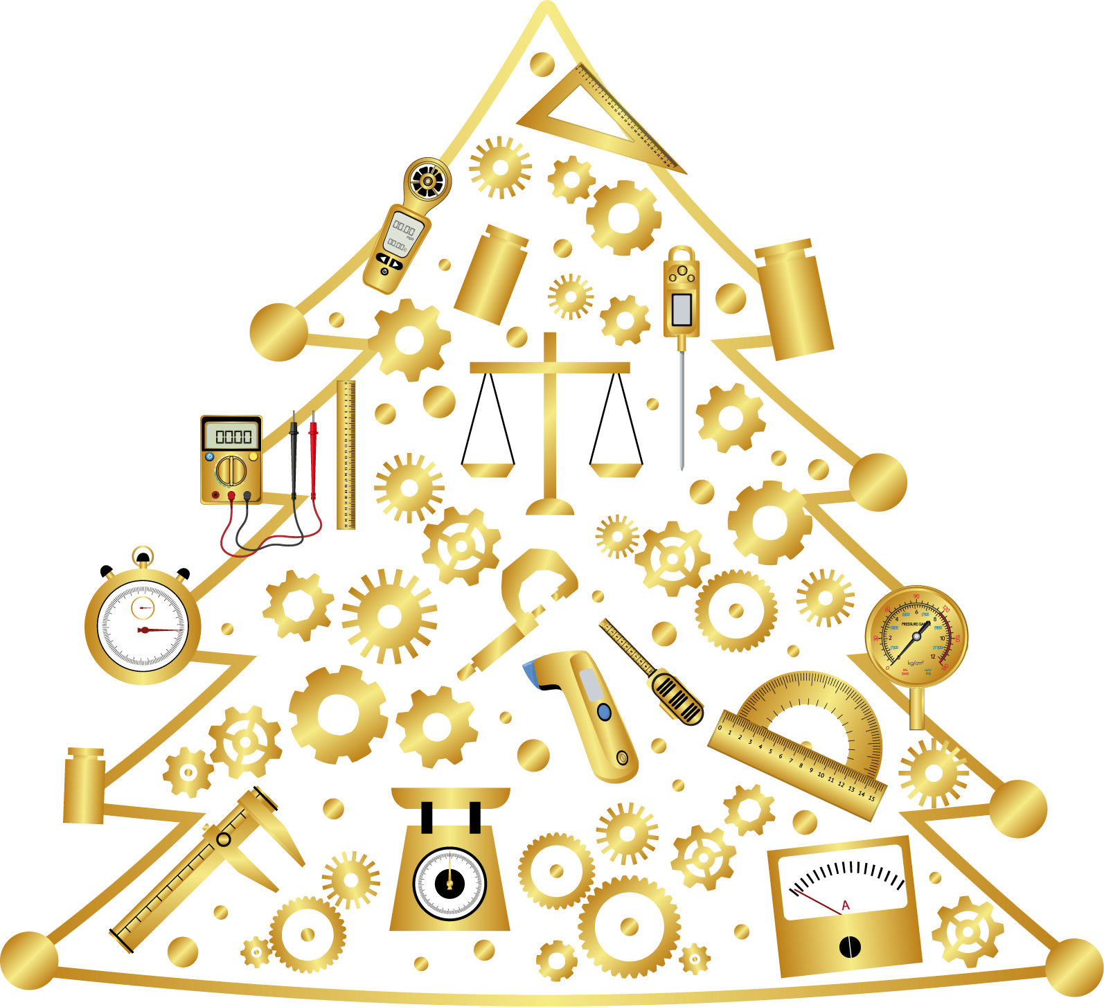 sapin de noel fetes decembre bonne annee instruments de metrologie mesure or doré